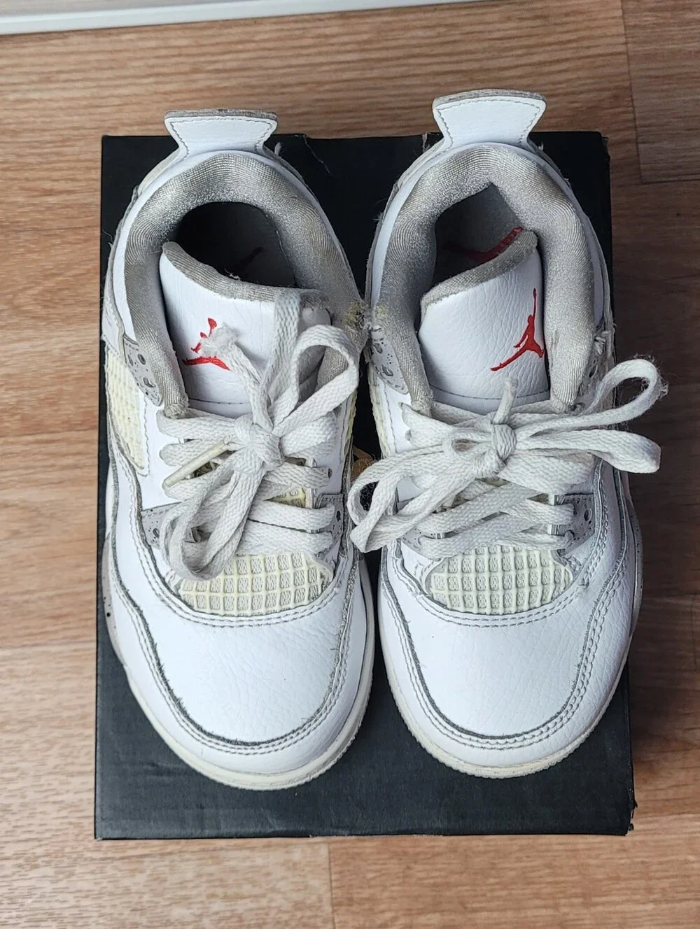 Toddler Air Jordan 4 Retro White Oreo Cement Basketball Shoes TD 11c